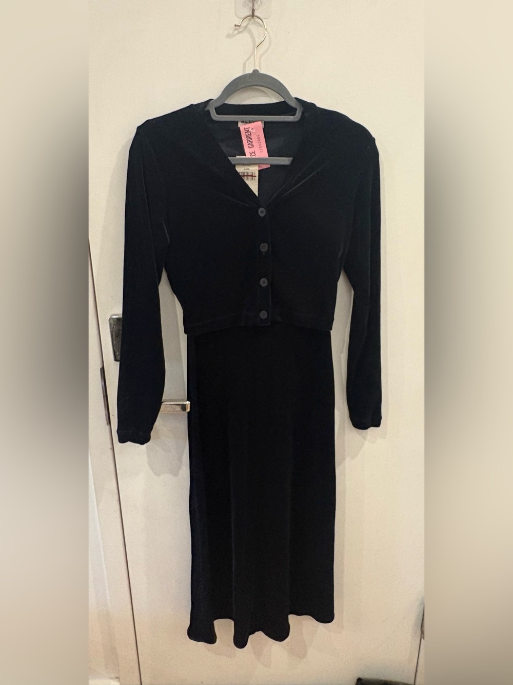 Vintage 90’s  BCBG Navy Velvet Long Dress with Cropped Long Sleeve Top NWT